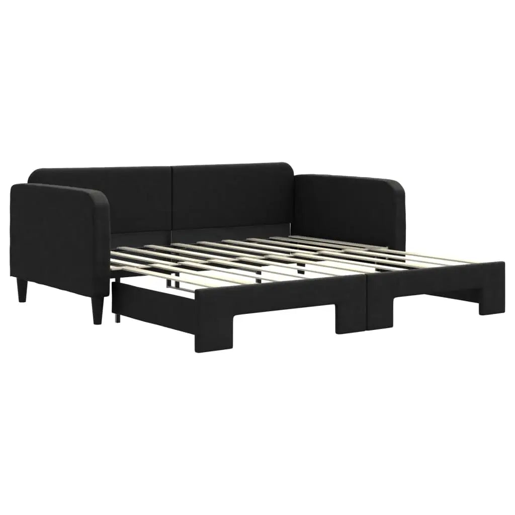 Lit de jour avec lit gigogne noir 90x190 cm tissu - XIOS