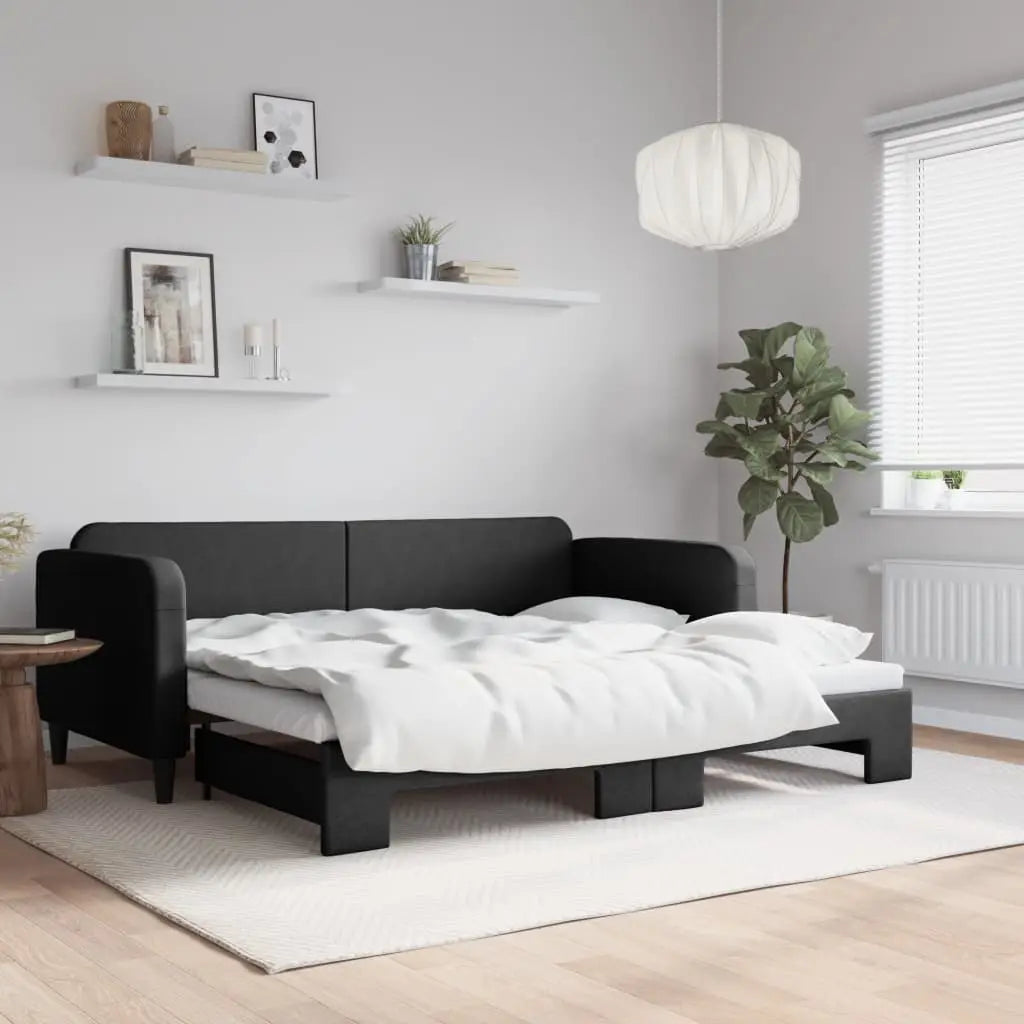 Lit de jour avec lit gigogne noir 90x190 cm tissu - XIOS