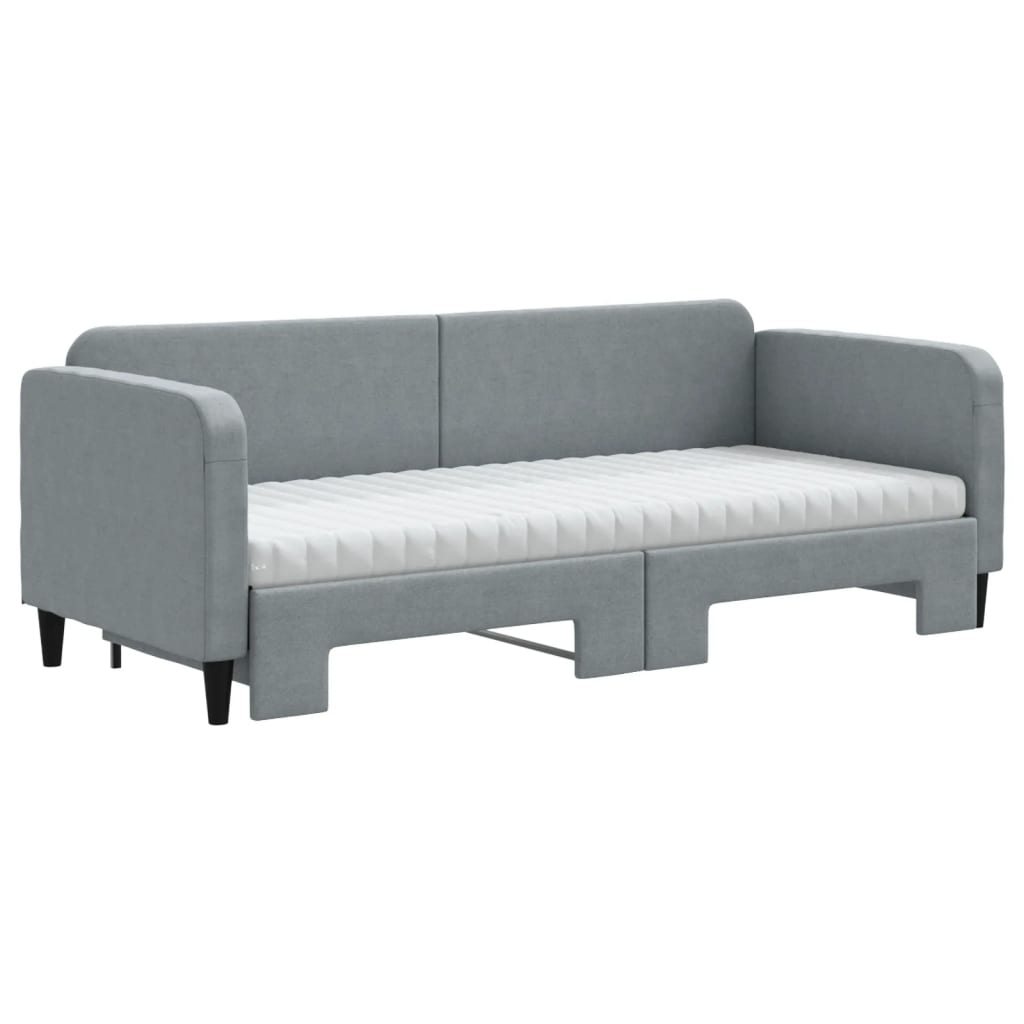 Lit de jour avec gigogne et matelas gris clair 80x200 cm tissu - XIOS