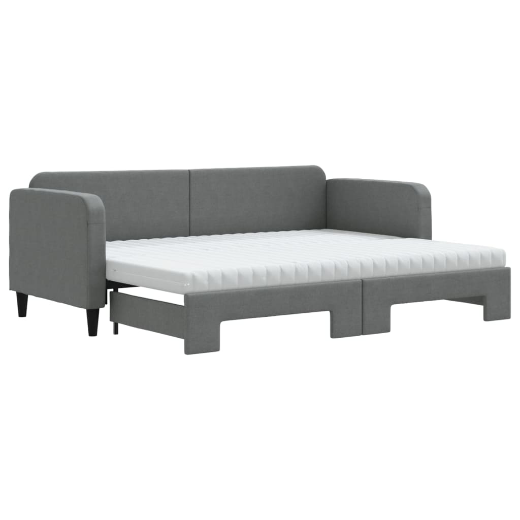 Lit de jour avec gigogne et matelas gris foncé 80x200 cm tissu - XIOS