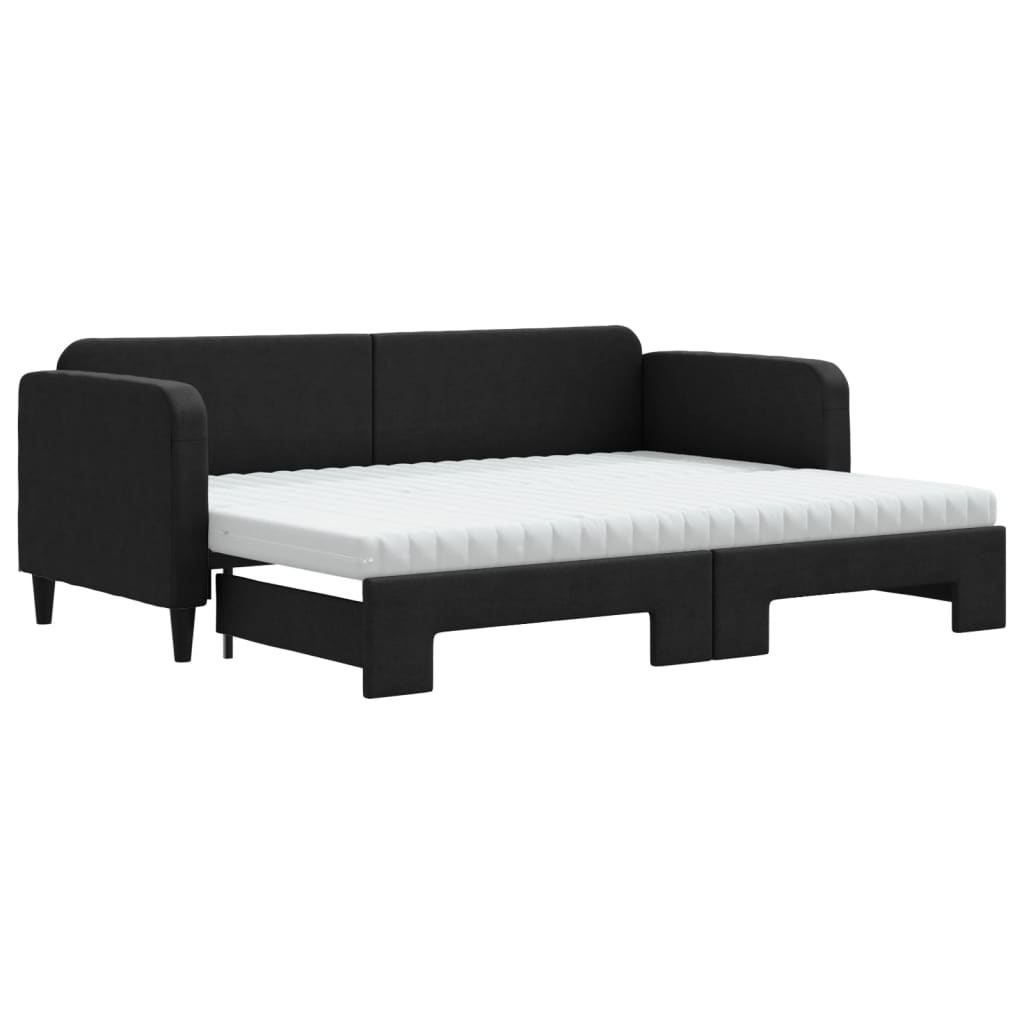 Lit de jour avec lit gigogne et matelas noir 80x200 cm tissu - XIOS