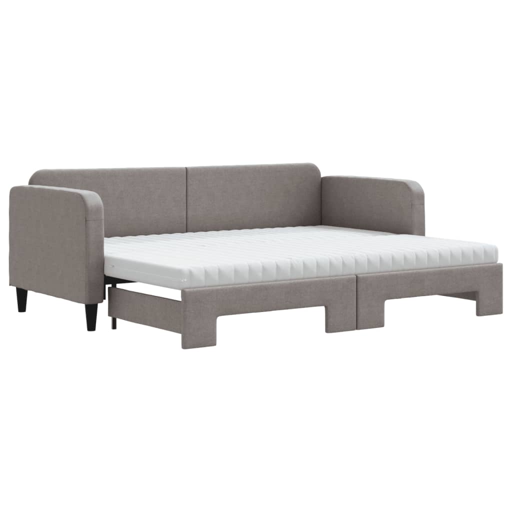 Lit de jour avec gigogne et matelas taupe 80x200 cm tissu - XIOS