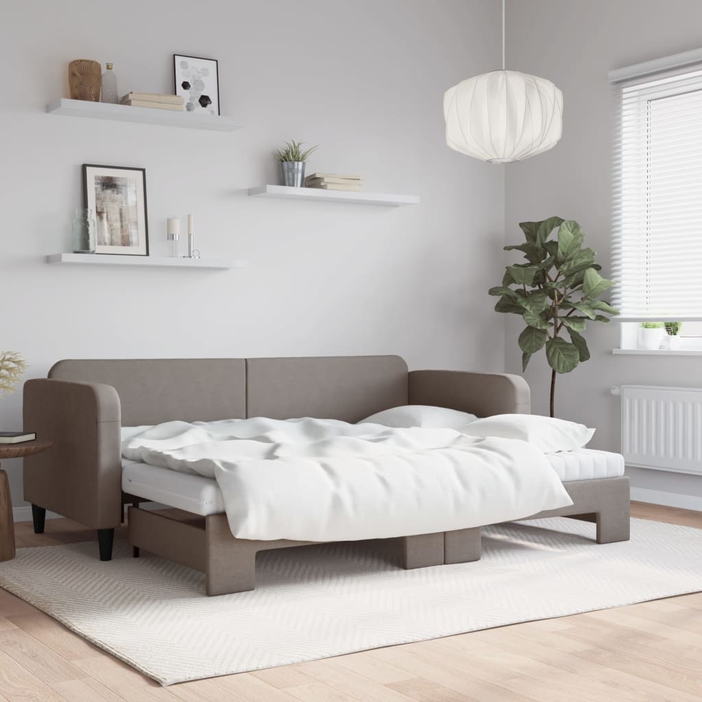 Lit de jour avec gigogne et matelas taupe 80x200 cm tissu - XIOS