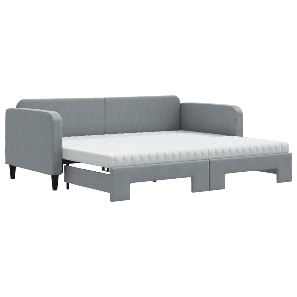 Lit de jour avec gigogne et matelas gris clair 90x200 cm tissu