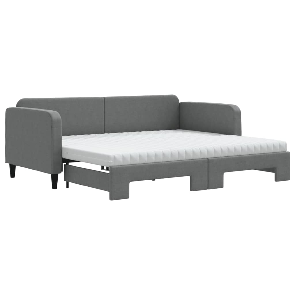 Lit de jour avec gigogne et matelas gris foncé 90x200 cm tissu - XIOS