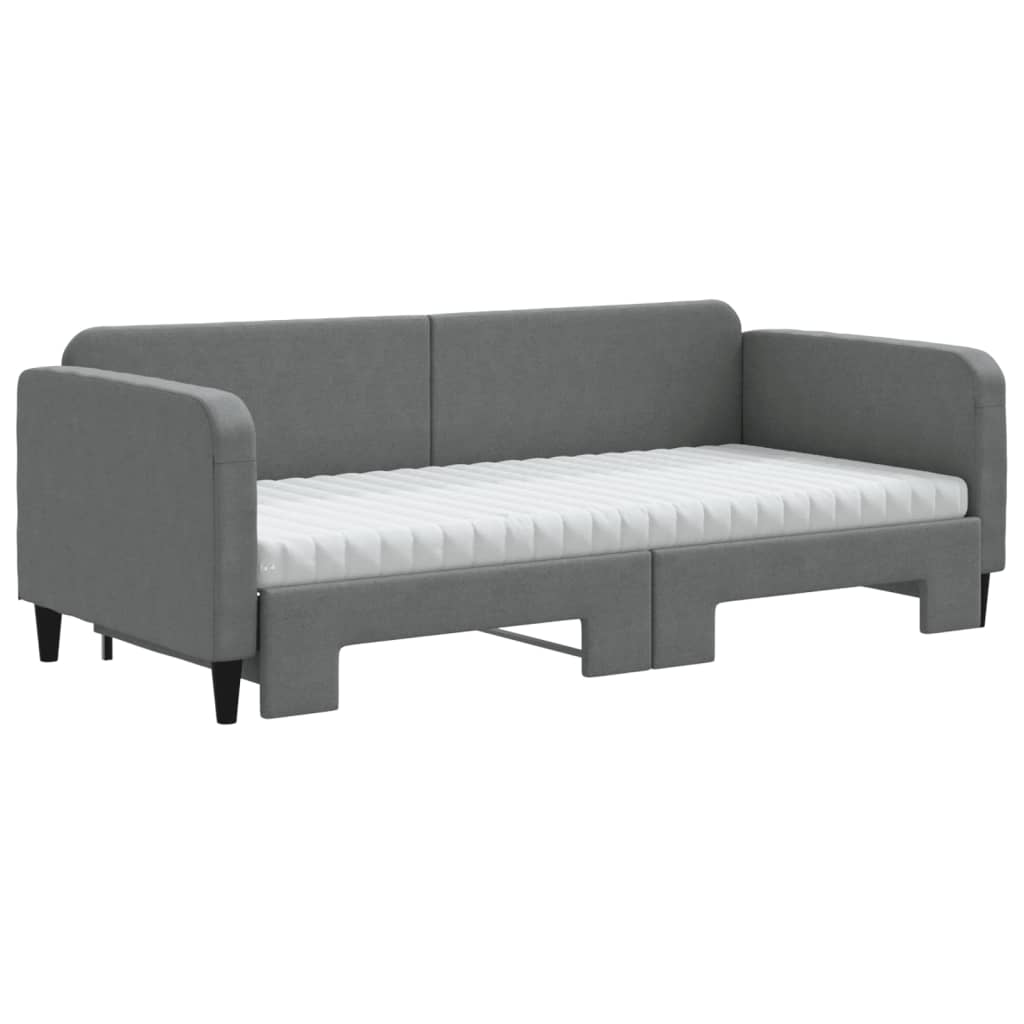 Lit de jour avec gigogne et matelas gris foncé 90x200 cm tissu - XIOS