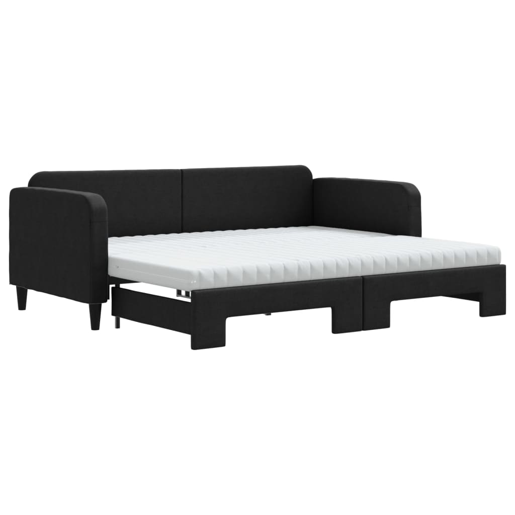 Lit de jour avec gigogne et matelas noir 90x200 cm tissu - XIOS