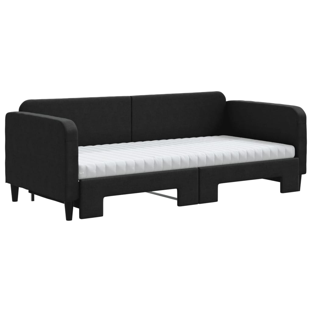 Lit de jour avec gigogne et matelas noir 90x200 cm tissu - XIOS
