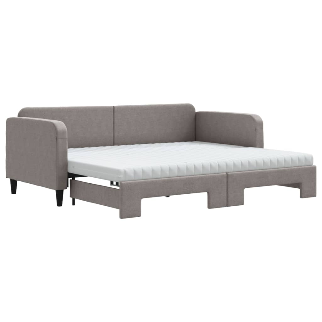 Lit de jour avec gigogne et matelas taupe 90x200 cm tissu - XIOS