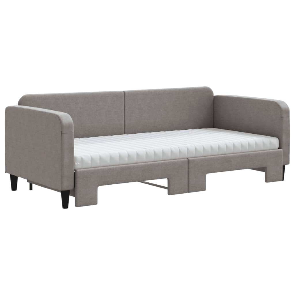 Lit de jour avec gigogne et matelas taupe 90x200 cm tissu - XIOS