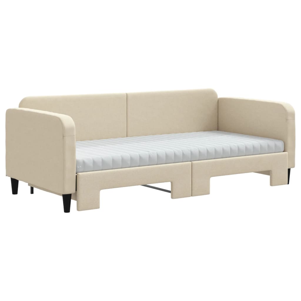 Lit de jour avec gigogne et matelas crème 90x200 cm tissu - XIOS