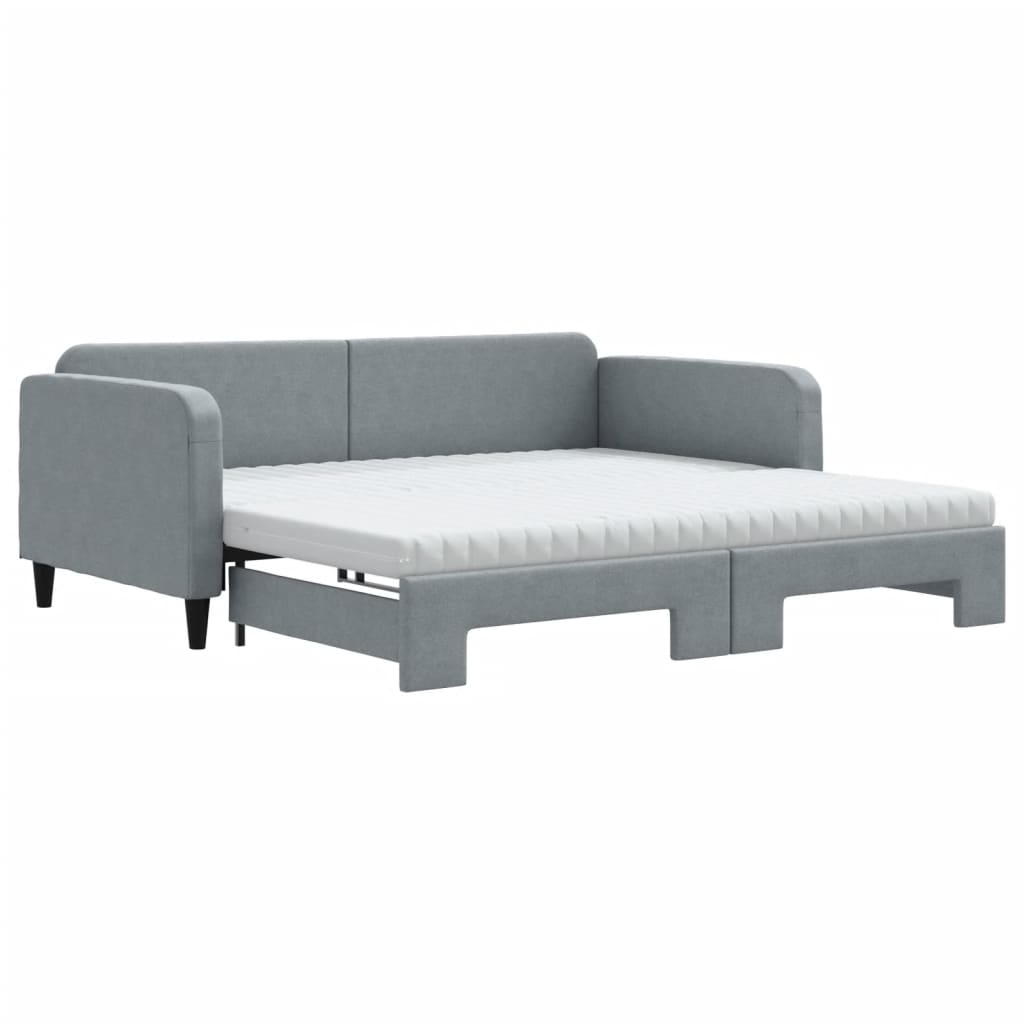 Lit de jour avec gigogne et matelas gris clair 100x200 cm tissu - XIOS