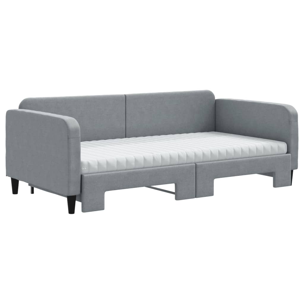 Lit de jour avec gigogne et matelas gris clair 100x200 cm tissu - XIOS