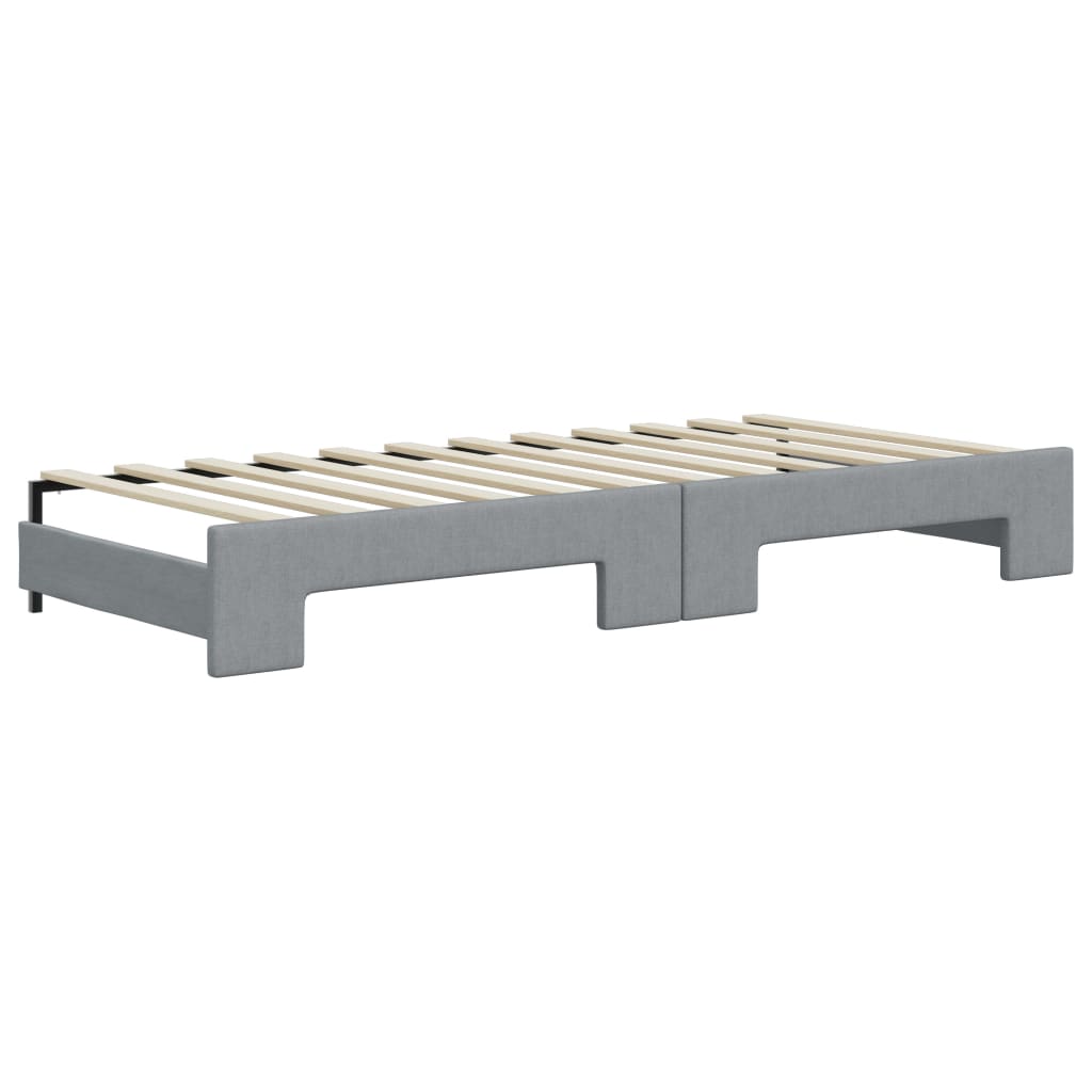Lit de jour avec gigogne et matelas gris clair 100x200 cm tissu - XIOS