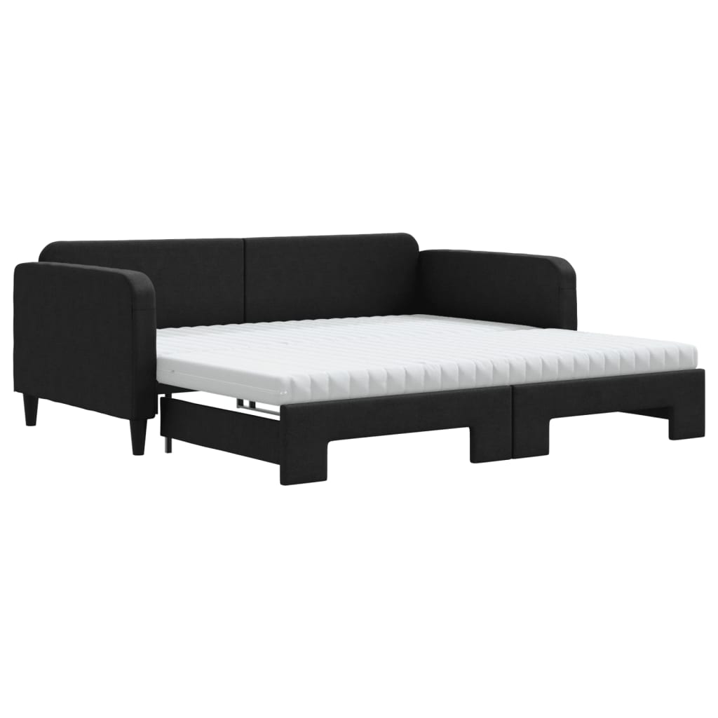 Lit de jour avec gigogne et matelas noir 100x200 cm tissu - XIOS