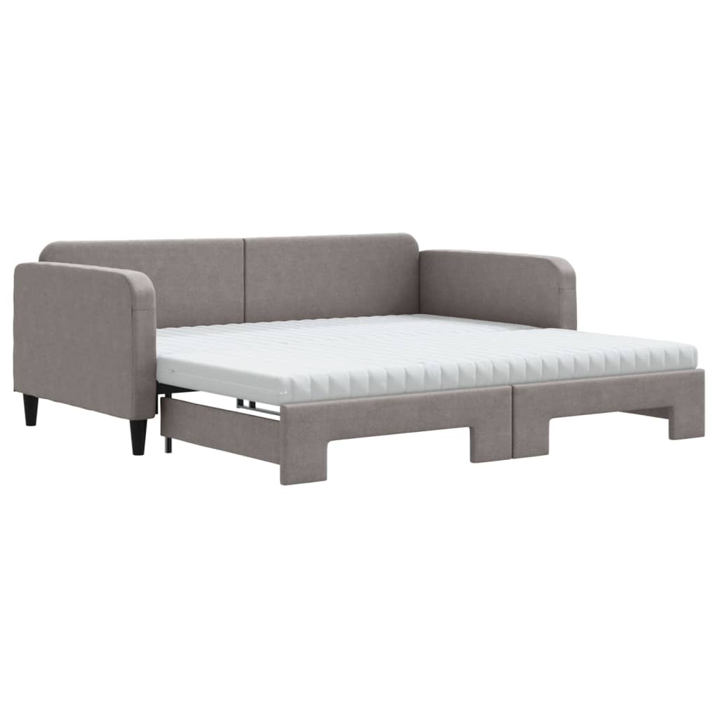 Lit de jour avec gigogne et matelas taupe 100x200 cm tissu