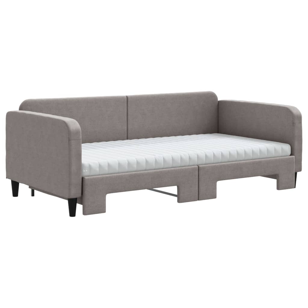 Lit de jour avec gigogne et matelas taupe 100x200 cm tissu