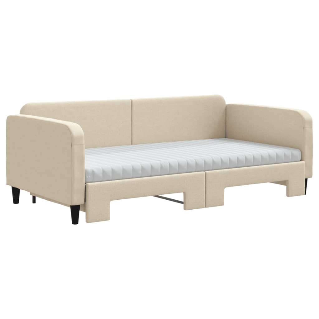 Lit de jour avec gigogne et matelas crème 100x200 cm tissu - XIOS