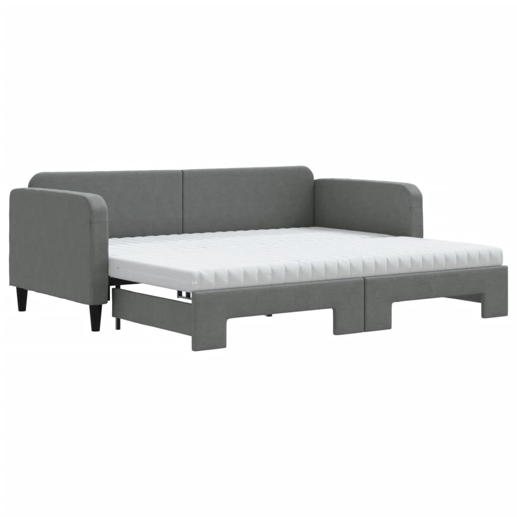 Lit de jour avec gigogne et matelas gris foncé 90x190 cm tissu - XIOS