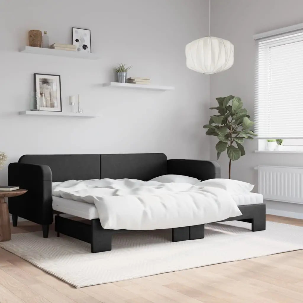 Lit de jour avec gigogne et matelas noir 90x190 cm tissu - XIOS