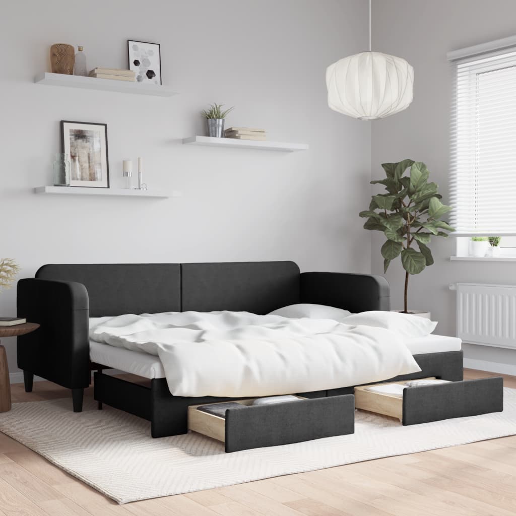 Lit de jour avec gigogne et tiroirs sans matelas noir 80x200 cm - XIOS