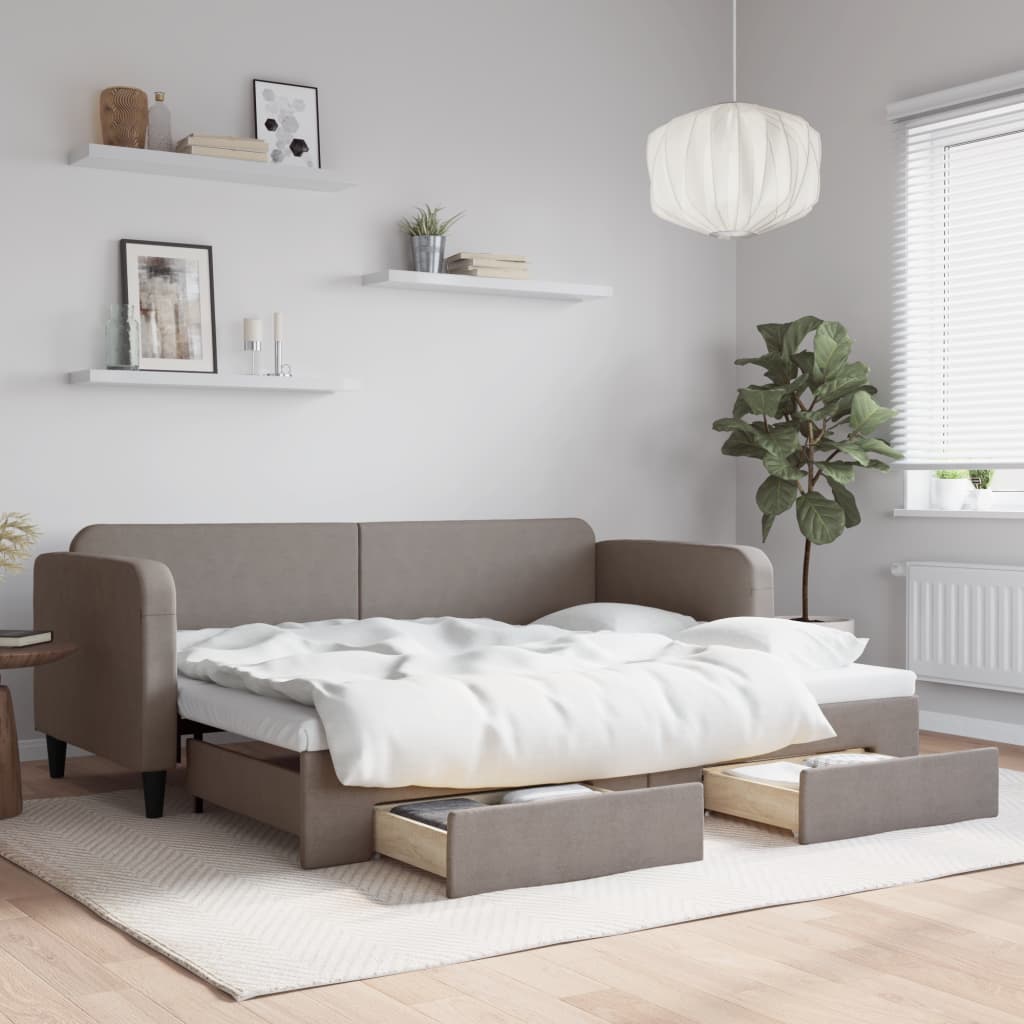 Lit de jour avec gigogne et tiroirs sans matelas taupe 80x200cm - XIOS