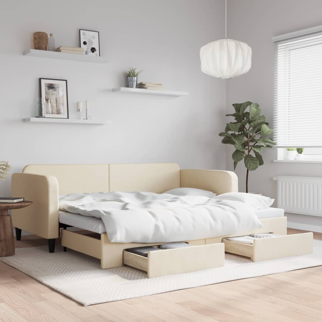 Lit de jour avec gigogne et tiroirs sans matelas crème 90x200cm - XIOS