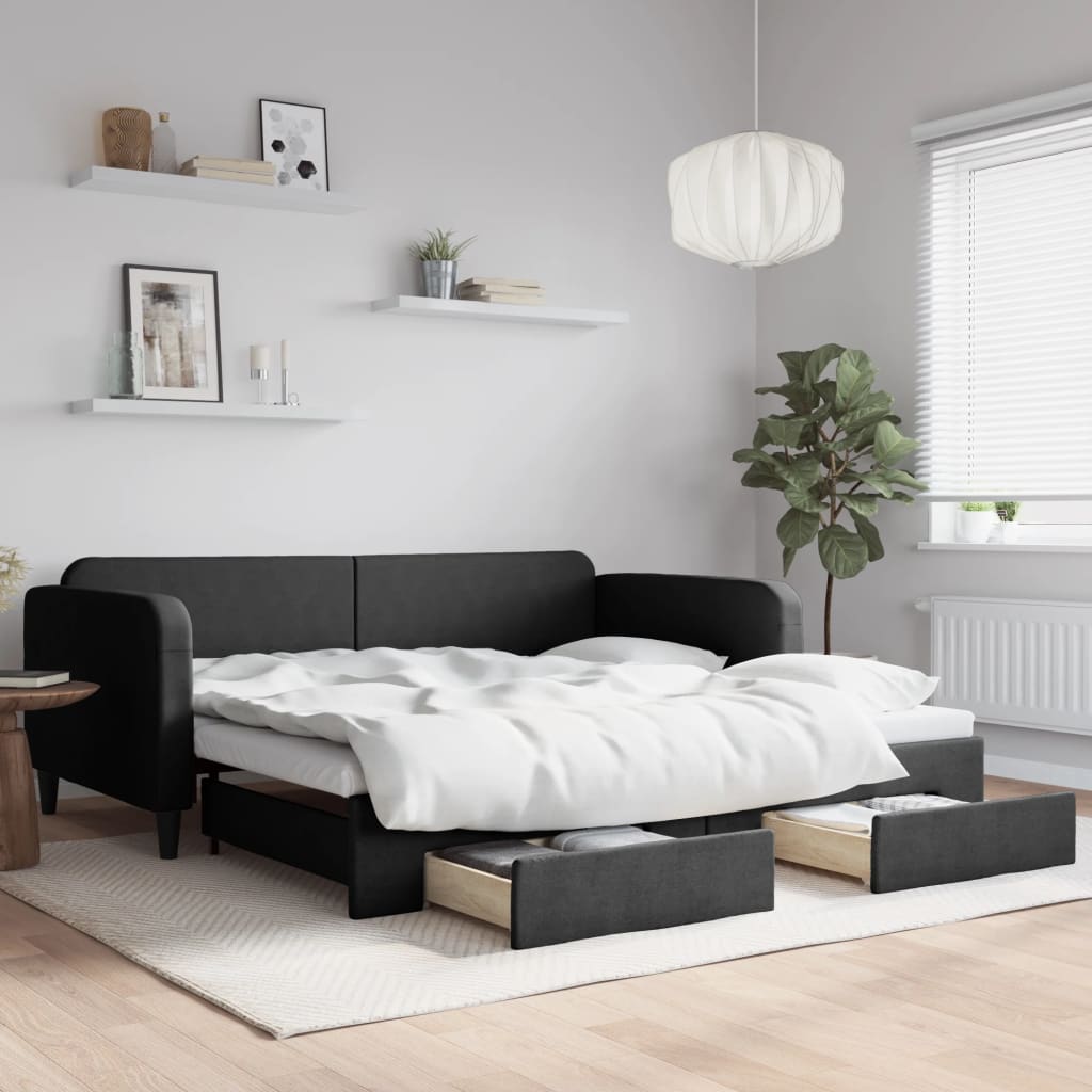 Lit de jour avec gigogne et tiroirs sans matelas noir 100x200cm - XIOS
