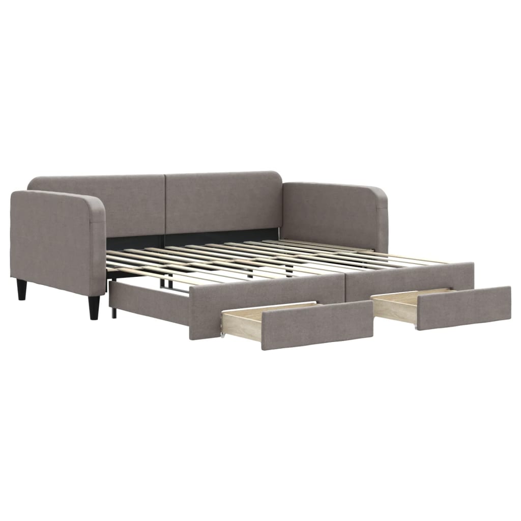 Lit de jour avec gigogne et tiroirs taupe 100x200 cm tissu
