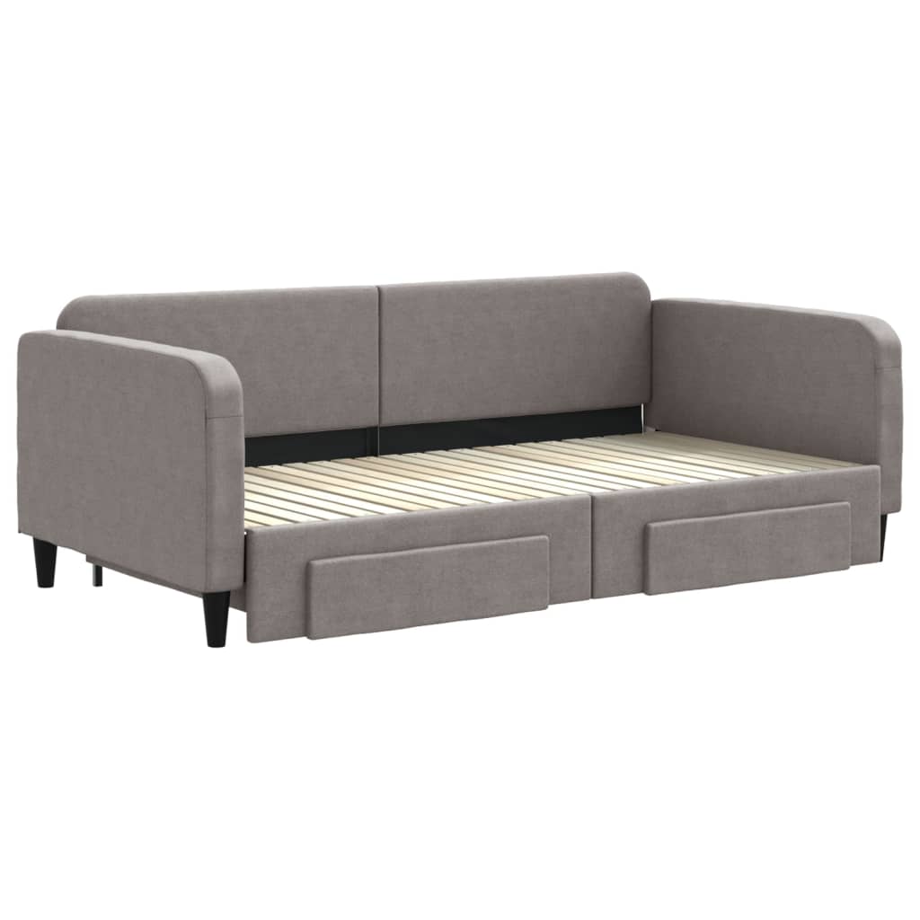 Lit de jour avec gigogne et tiroirs taupe 100x200 cm tissu