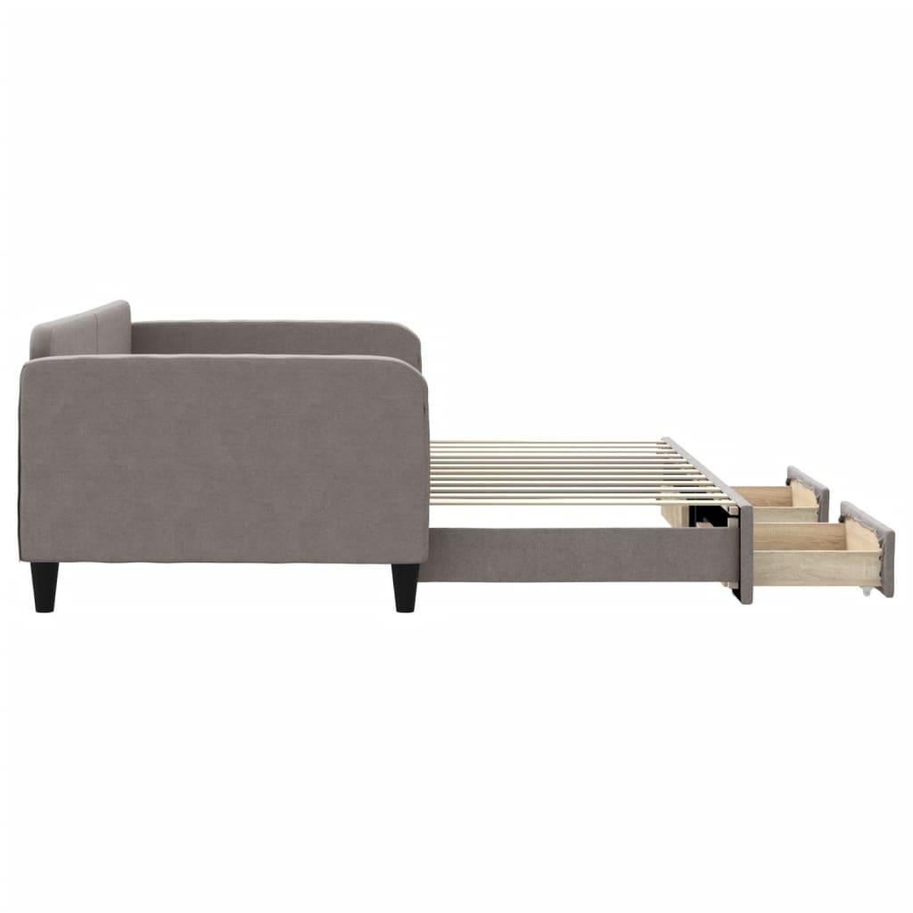 Lit de jour avec gigogne et tiroirs taupe 100x200 cm tissu