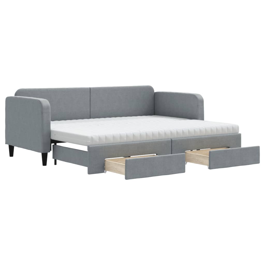 Lit de jour avec gigogne et tiroirs gris clair 80x200 cm tissu - XIOS