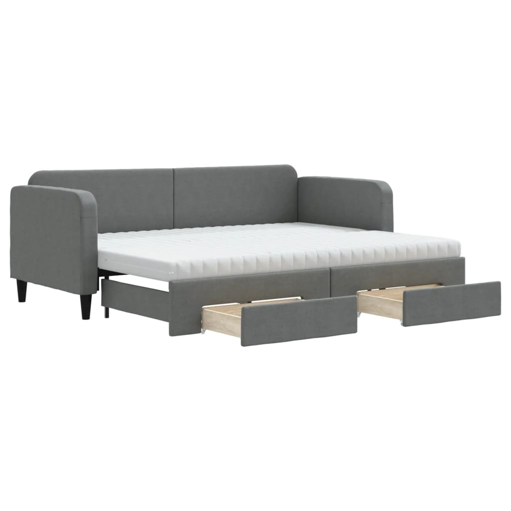 Lit de jour avec gigogne et tiroirs gris foncé 80x200 cm tissu - XIOS