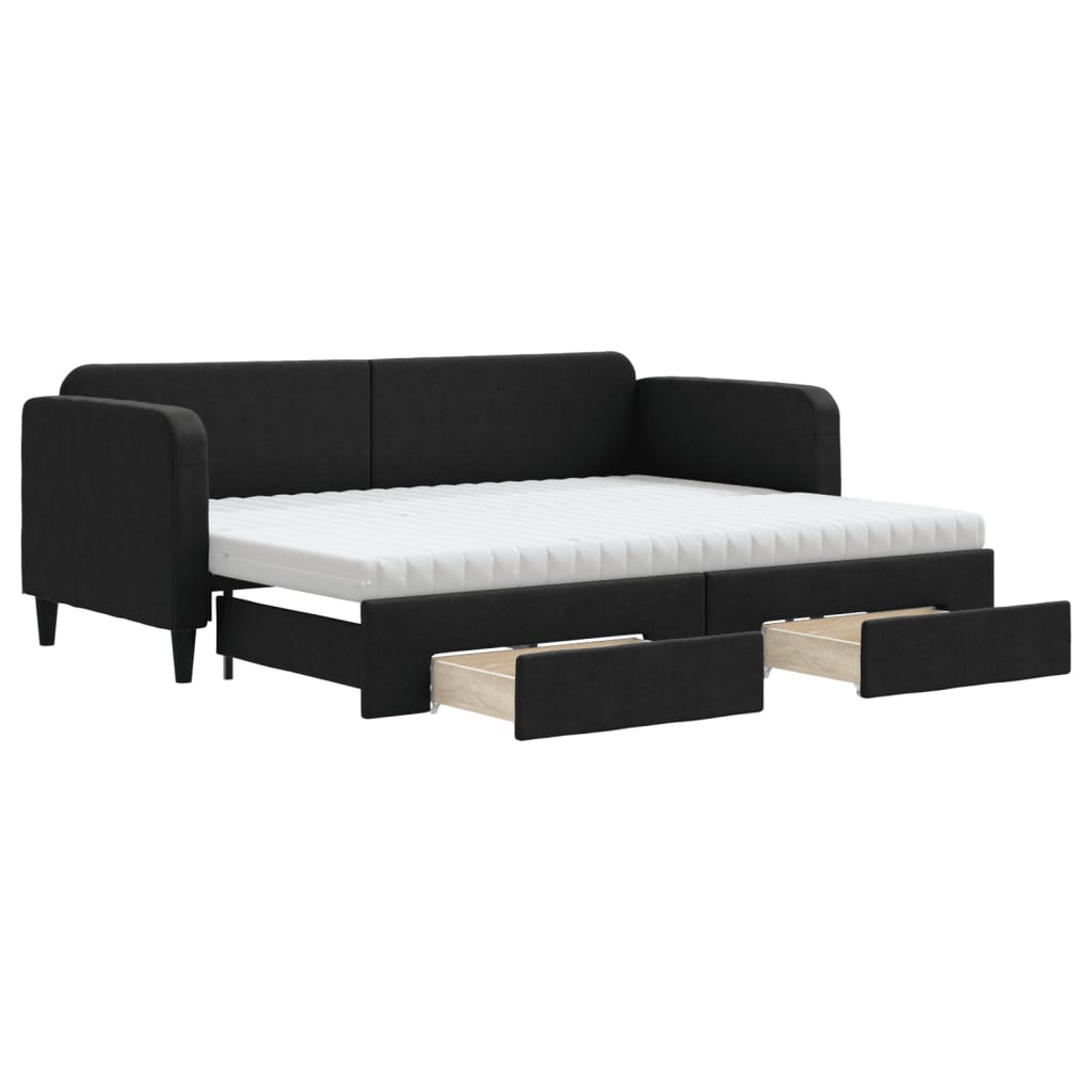 Lit de jour avec gigogne et tiroirs noir 80x200 cm tissu - XIOS