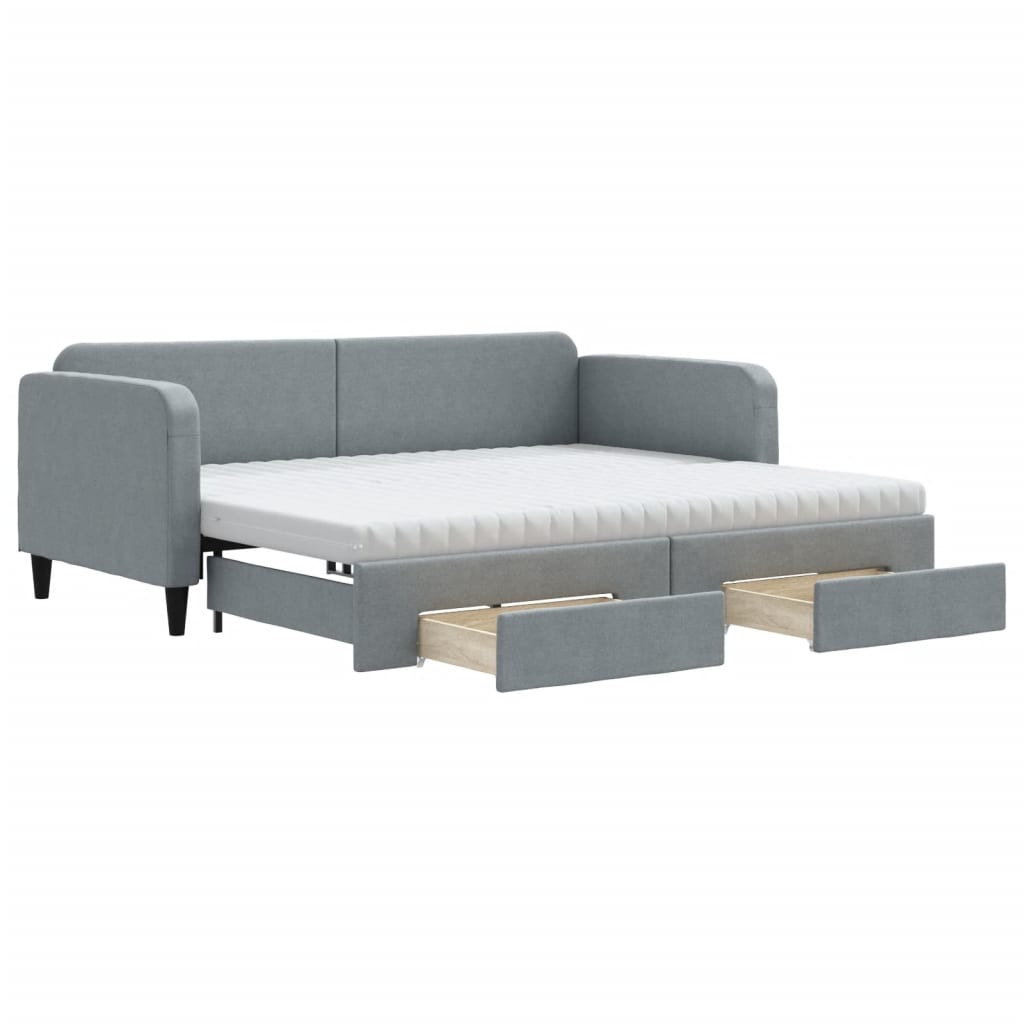 Lit de jour avec gigogne et tiroirs gris clair 90x200 cm tissu - XIOS