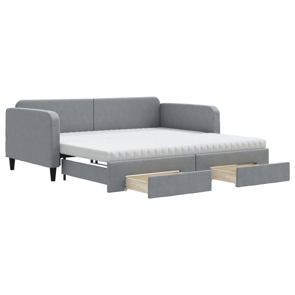 Lit de jour avec gigogne et tiroirs gris clair 100x200 cm tissu - XIOS