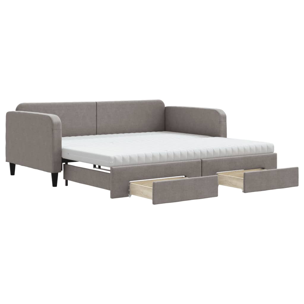 Lit de jour avec gigogne et tiroirs taupe 100x200 cm tissu