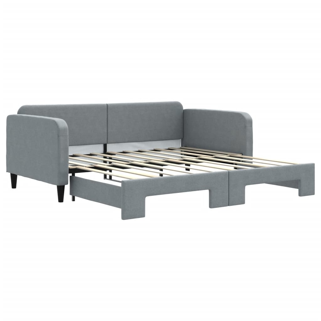 Lit de jour avec lit gigogne gris clair 100x190 cm tissu - XIOS