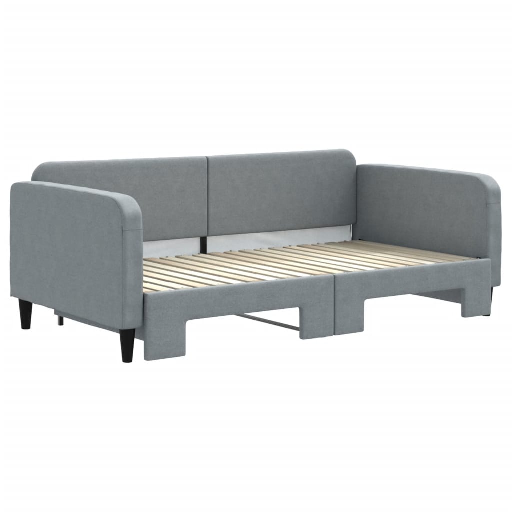 Lit de jour avec lit gigogne gris clair 100x190 cm tissu - XIOS