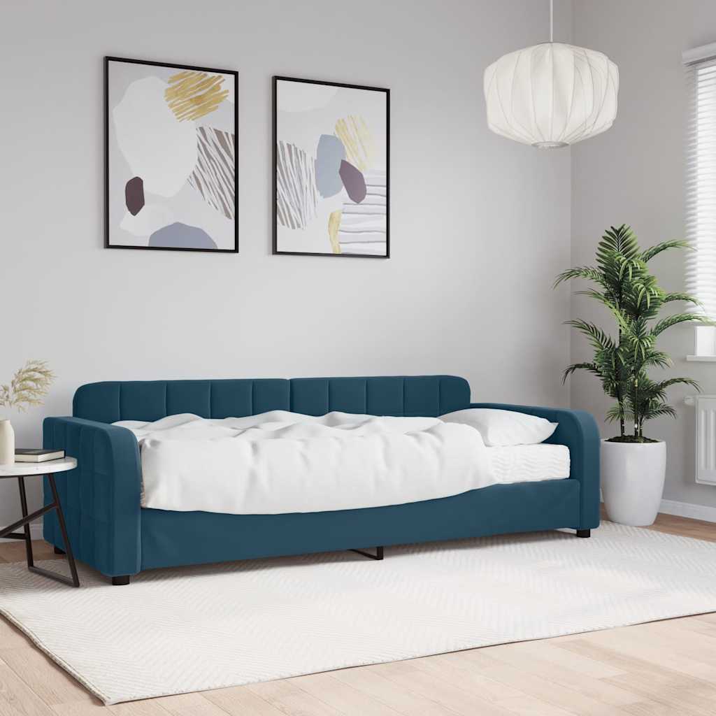 Lit de jour avec matelas bleu 80x200 cm velours - XIOS
