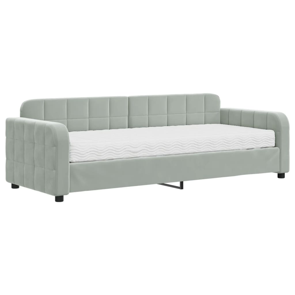 Lit de jour avec matelas gris clair 80x200 cm velours - XIOS