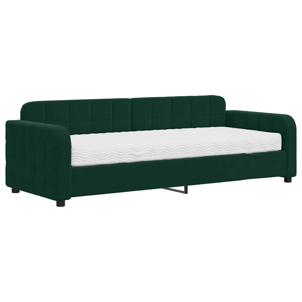 Lit de jour avec matelas vert foncé 80x200 cm velours - XIOS