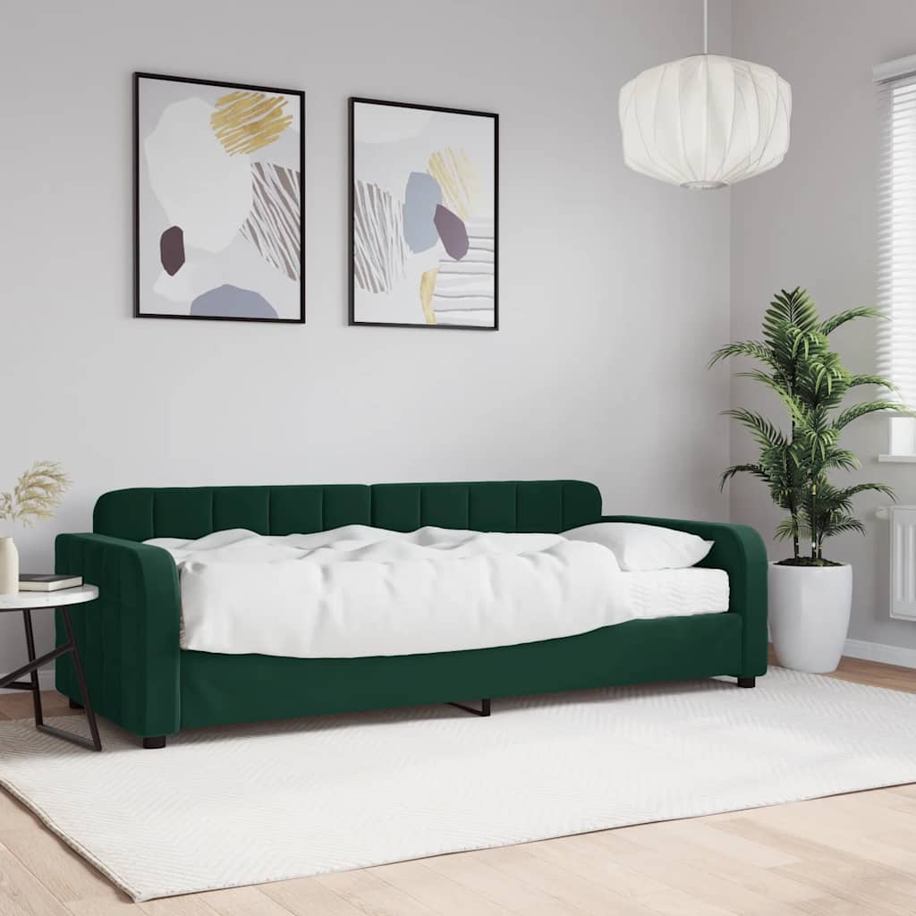 Lit de jour avec matelas vert foncé 80x200 cm velours - XIOS