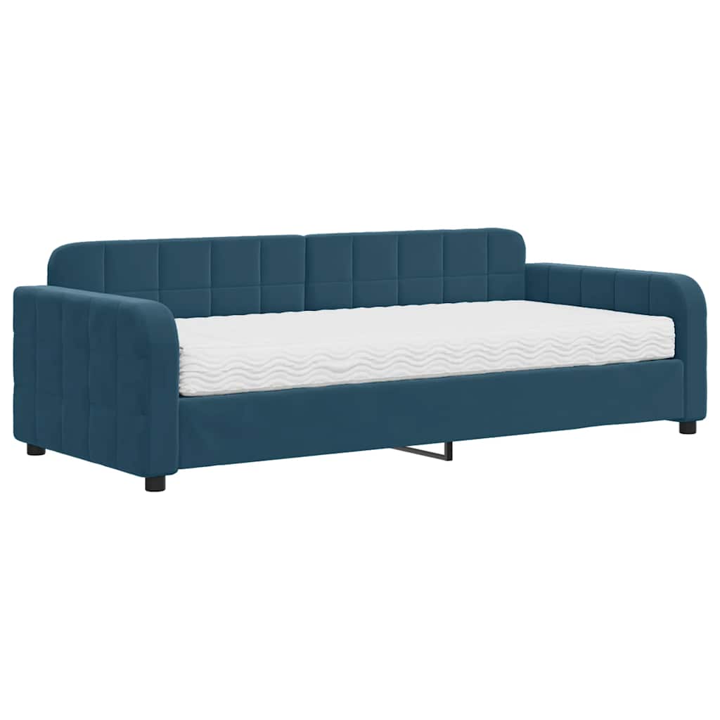 Lit de jour avec matelas bleu 90x200 cm velours - XIOS