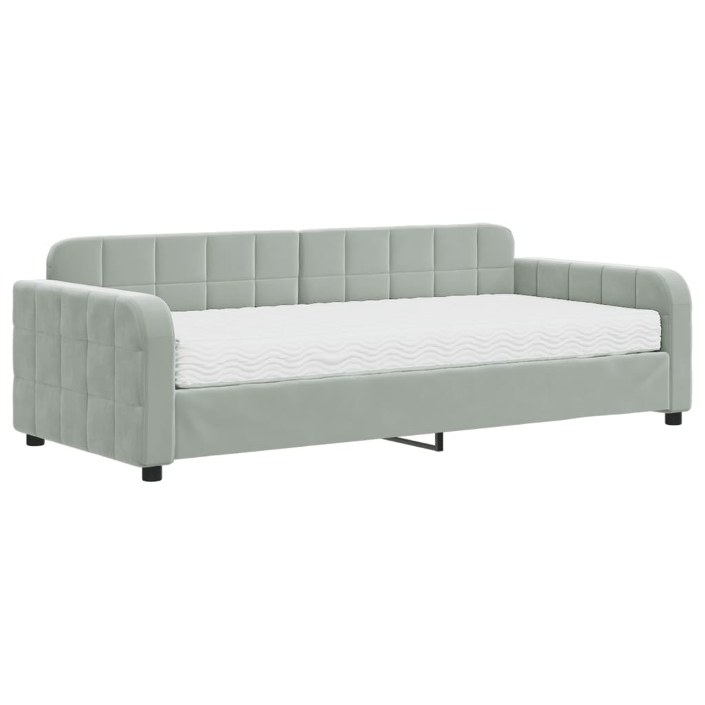 Lit de jour avec matelas gris clair 90x200 cm velours - XIOS