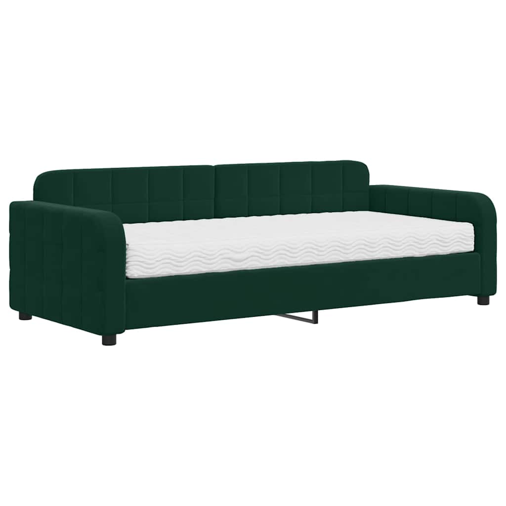 Lit de jour avec matelas vert foncé 90x200 cm velours - XIOS