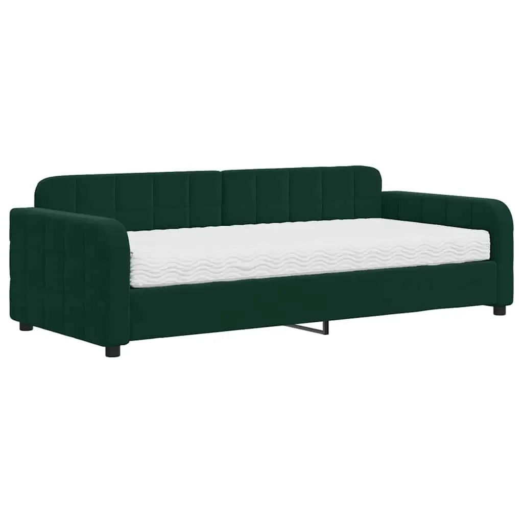 Lit de jour avec matelas vert foncé 90x200 cm velours - XIOS