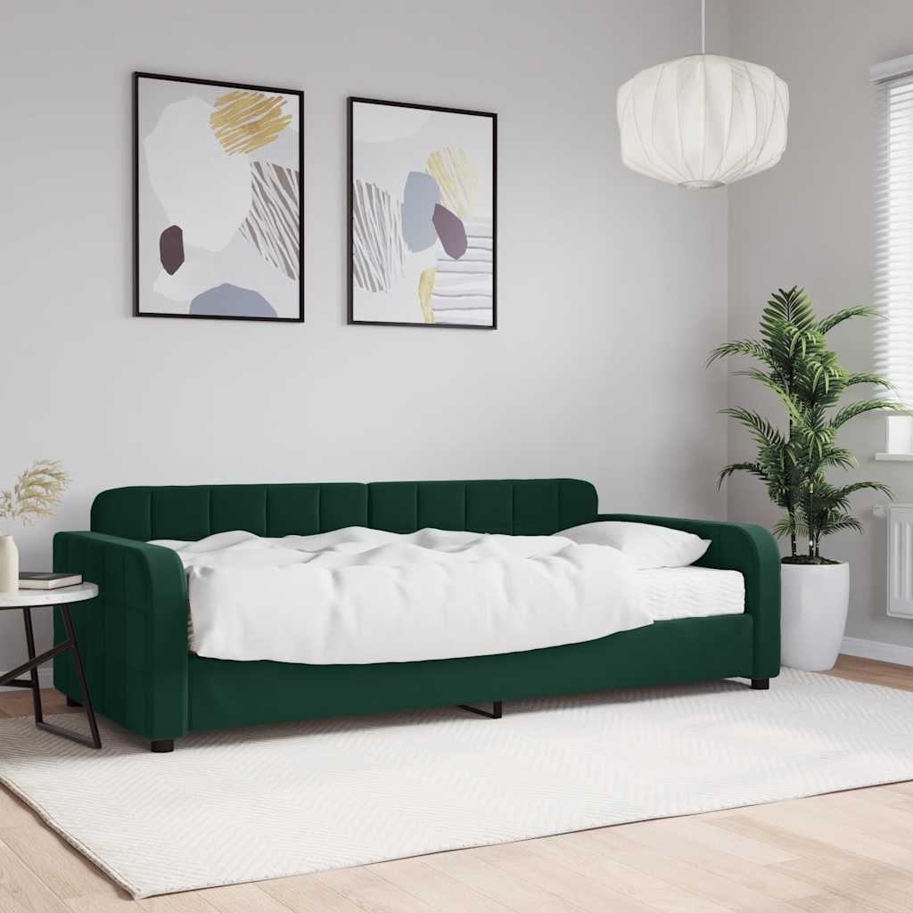 Lit de jour avec matelas vert foncé 90x200 cm velours - XIOS