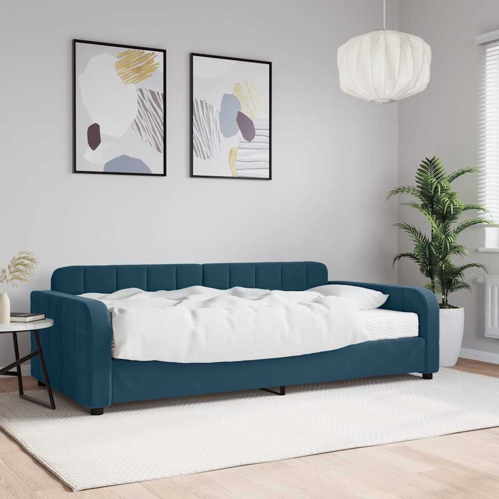 Lit de jour avec matelas bleu 100x200 cm velours - XIOS
