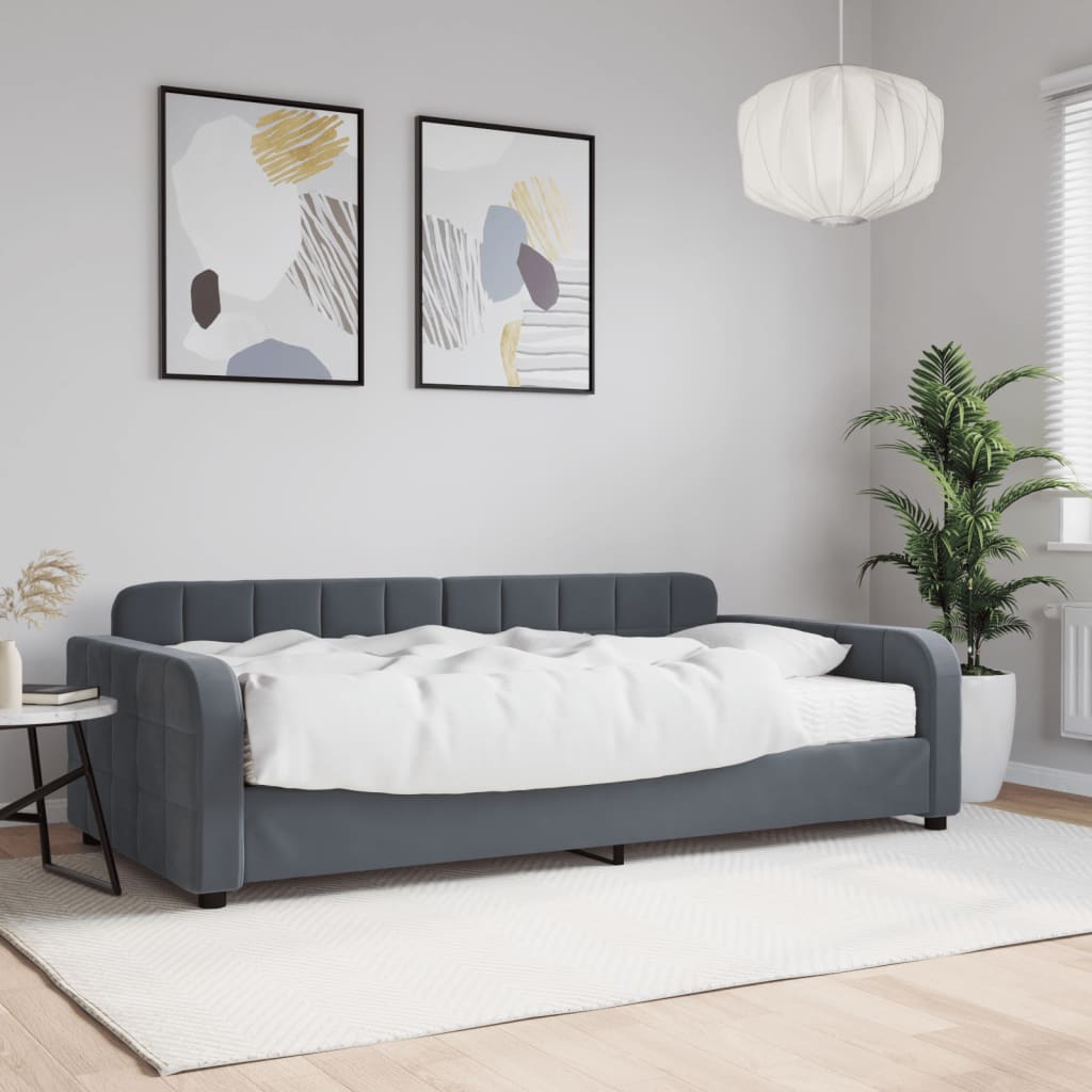 Lit de jour avec matelas gris foncé 100x200 cm velours - XIOS